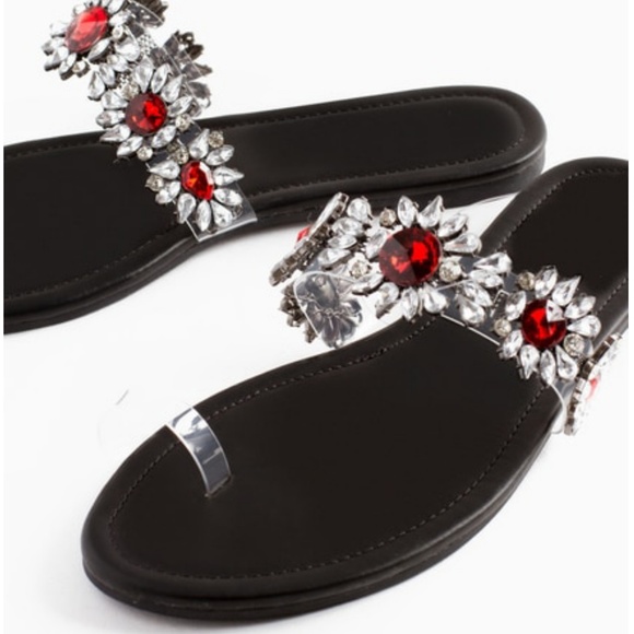 𝙍𝙚𝙨𝙩𝙤𝙘𝙠𝙚𝙙🖤Crystal Embellished Sandal-Blk - Picture 2 of 8